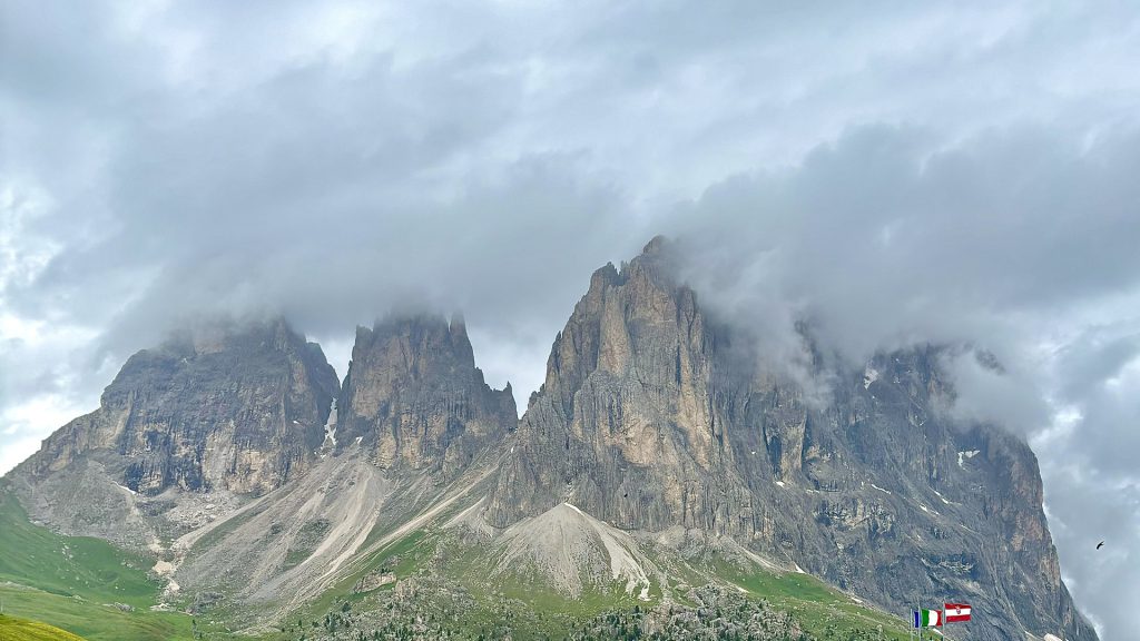 Sassolongo Side view from direction of Gardena Pass. Majestic Dolomites