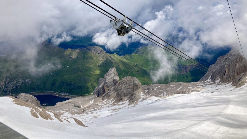 View from the top Marmolada glacier. Majestic Dolomites